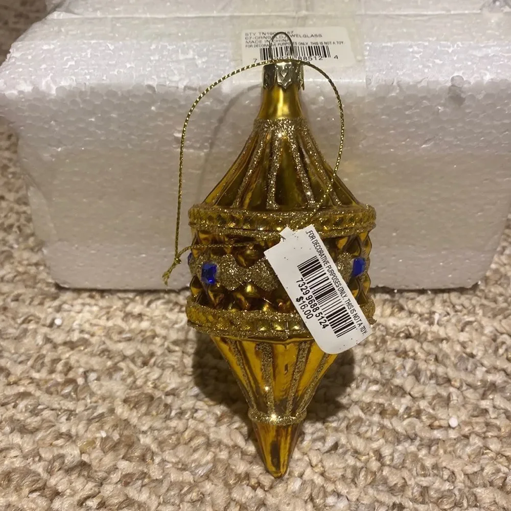 NWT. Holiday Lane Collection by Macy’s Gold Jeweled Glass Ornament